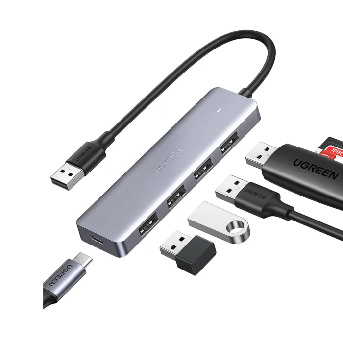 Ugreen USB Hub, USB 3.0, 4-portni srebrn - box Ugreen USB Hub, USB 3.0, 4-portni srebrn - box