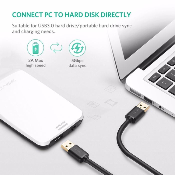 Ugreen USB 3.0 kabel (M na M) črn 1 m - polybag Ugreen USB 3.0 kabel (M na M) črn 1 m - polybag