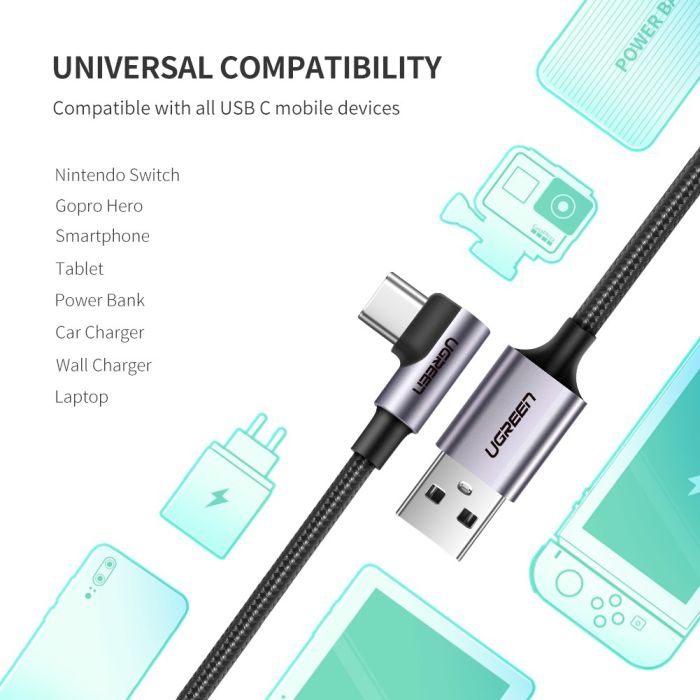 Ugreen USB A 2.0 na USB-C kotni kabel 1m - polybag Ugreen USB A 2.0 na USB-C kotni kabel 1m - polybag
