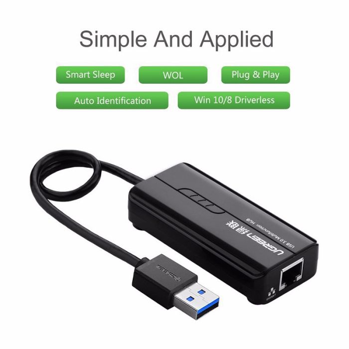 Ugreen USB 3.0 hub na 3x USB A in RJ45 - box Ugreen USB 3.0 hub na 3x USB A in RJ45 - box