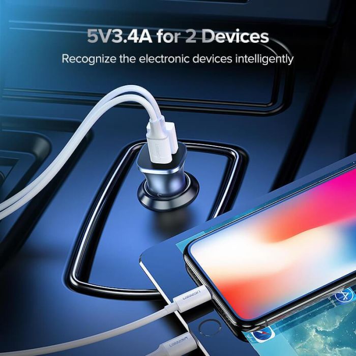 Ugreen avtopolnilec USB + USB-C PD 18W siv - box Ugreen avtopolnilec USB + USB-C PD 18W siv - box