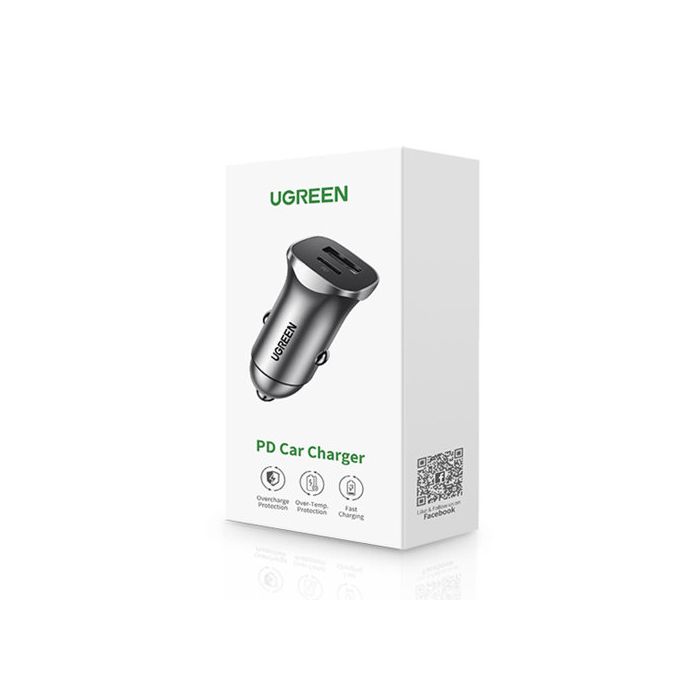 Ugreen avtopolnilec USB + USB-C PD 18W siv - box Ugreen avtopolnilec USB + USB-C PD 18W siv - box