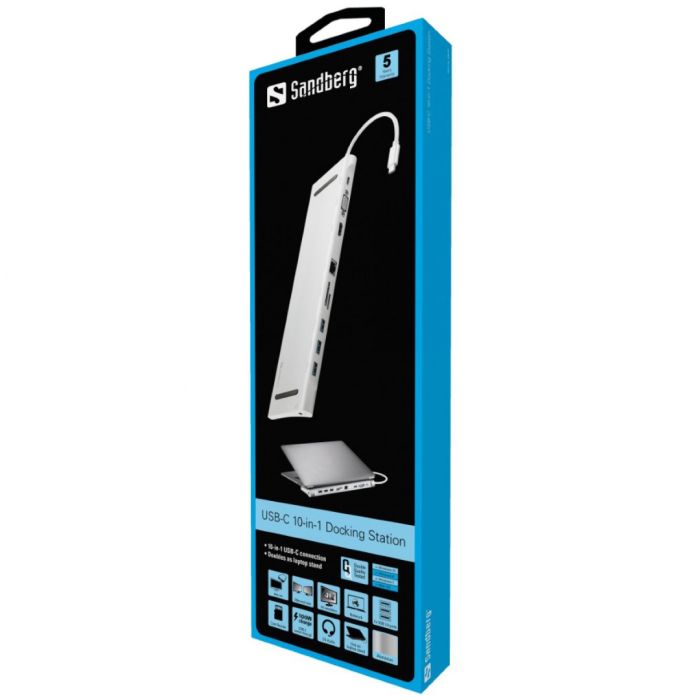Sandberg USB-C 10 v 1 Docking postaja za prenosnike Sandberg USB-C 10 v 1 Docking postaja za prenosnike