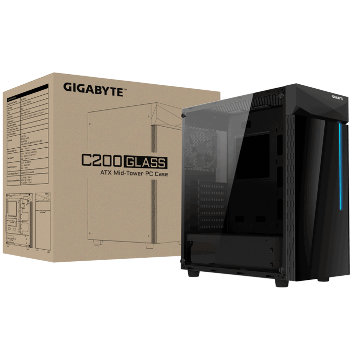 Gigabyte C200 GLASS ATX RGB osvetljeno ohišje, črno Gigabyte C200 GLASS ATX RGB osvetljeno ohišje, črno