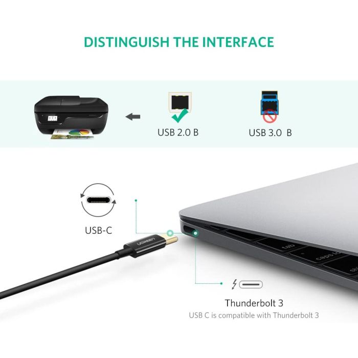 Ugreen kabel za tiskalnik USB-C (M) 2.0 na USB-B (M) 2m - polybag Ugreen kabel za tiskalnik USB-C (M) 2.0 na USB-B (M) 2m - polybag