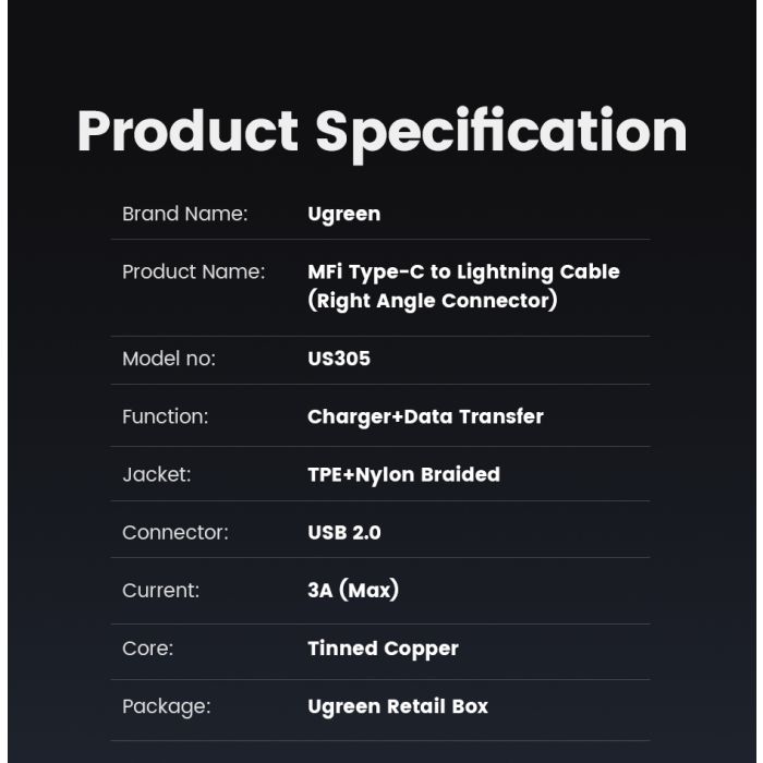 Ugreen MFI kotni kabel USB-C na Lightning 1,5m - box Ugreen MFI kotni kabel USB-C na Lightning 1,5m - box