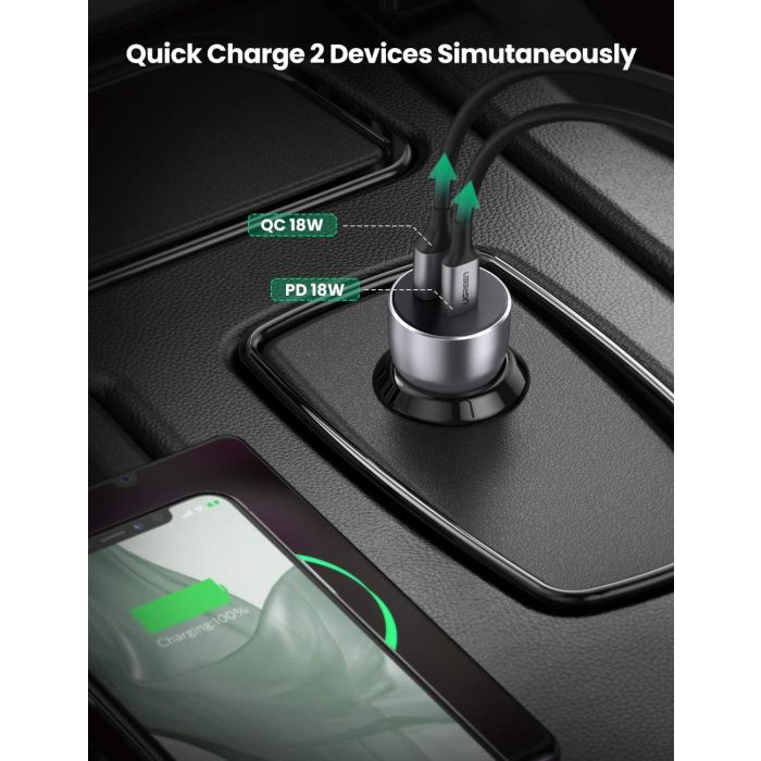 Ugreen avtopolnilec USB + USB-C PD 36W siv - box Ugreen avtopolnilec USB + USB-C PD 36W siv - box