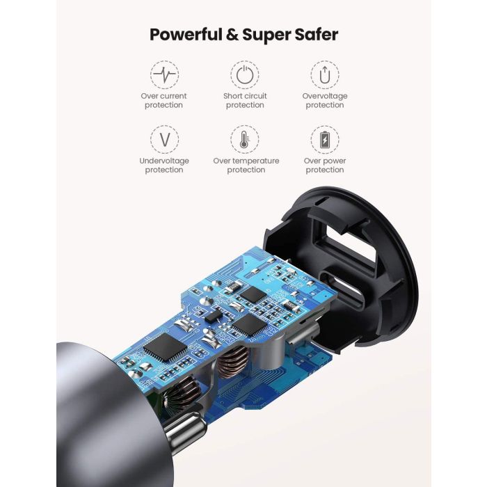 Ugreen avtopolnilec USB + USB-C PD 36W siv - box Ugreen avtopolnilec USB + USB-C PD 36W siv - box