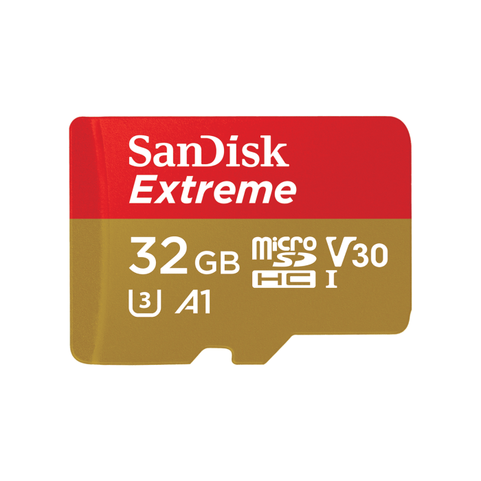 SanDisk Extreme microSDHC 32GB + SD Adapter for Action Sports Cameras - 100MB/s A1 C10 V30 UHS-I U3 SanDisk Extreme microSDHC 32GB + SD Adapter for Action Sports Cameras - 100MB/s A1 C10 V30 UHS-I U3