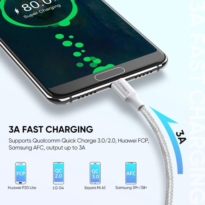 UGREEN USB 2.0 A na USB-C kabel 2m (bel) - polybag UGREEN USB 2.0 A na USB-C kabel 2m (bel) - polybag