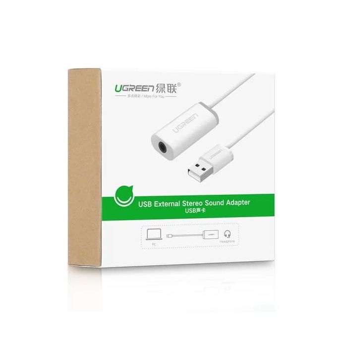 Ugreen adapter za zvok USB-A na 3.5 mm Aux Bel - box Ugreen adapter za zvok USB-A na 3.5 mm Aux Bel - box