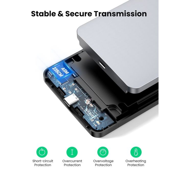 Ugreen 2.5 SATA ohišje za disk srebrn + USB-C-USB-A kabel - box Ugreen 2.5 SATA ohišje za disk srebrn + USB-C-USB-A kabel - box