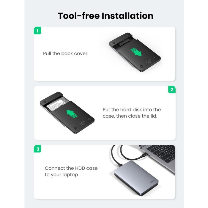 Ugreen 2.5 SATA ohišje za disk srebrn + USB-C-USB-A kabel - box Ugreen 2.5 SATA ohišje za disk srebrn + USB-C-USB-A kabel - box