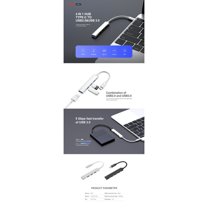HAVIT USB C 4 Port Hub HB41 HAVIT USB C 4 Port Hub HB41