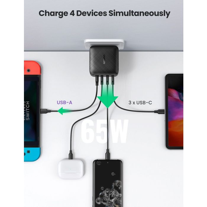 Ugreen USB-A in 3xUSB-C 65W GaN hitri polnilec Ugreen USB-A in 3xUSB-C 65W GaN hitri polnilec