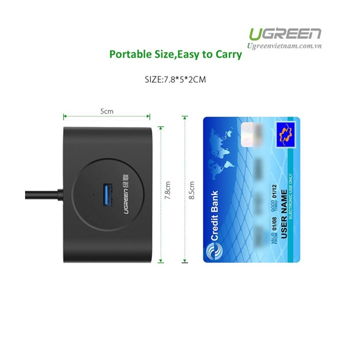 Ugreen USB 3.0 4 Ports Hub črn 1m - box Ugreen USB 3.0 4 Ports Hub črn 1m - box