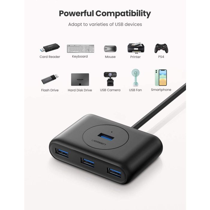 Ugreen USB 3.0 4 Ports Hub črn 1m - box Ugreen USB 3.0 4 Ports Hub črn 1m - box