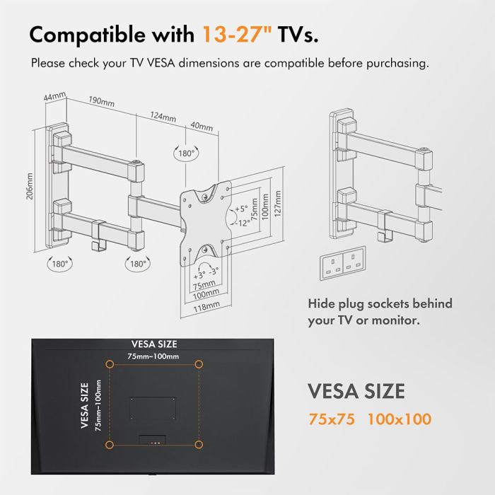 VonHaus 23-27 pregibni nosilec za TV/monitor do 35kg VonHaus 23-27 pregibni nosilec za TV/monitor do 35kg