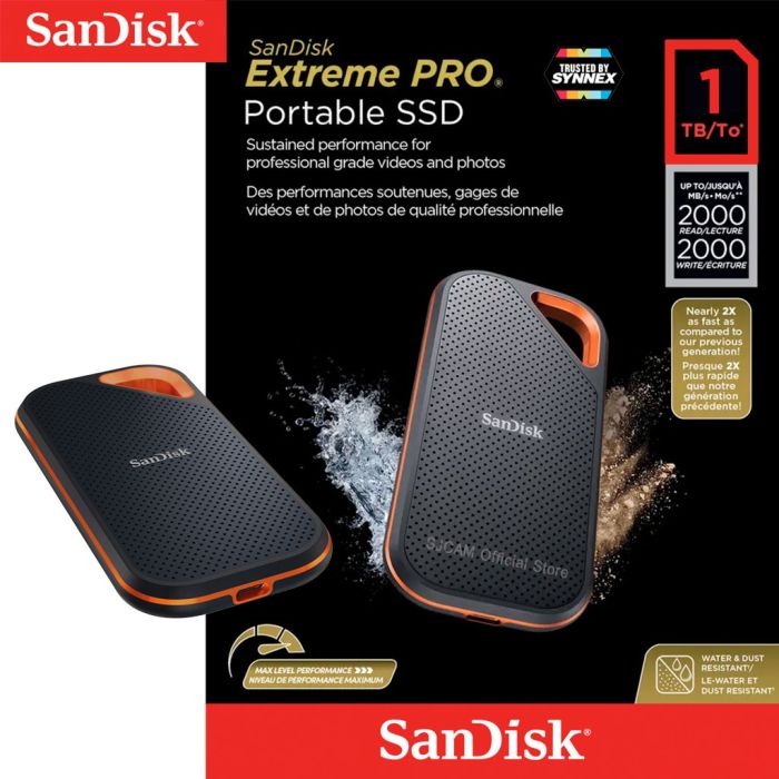 SanDisk Extreme PRO 1TB Portable SSD - Read/Write Speeds up to 2000MB/s, USB 3.2 Gen 2x2 SanDisk Extreme PRO 1TB Portable SSD - Read/Write Speeds up to 2000MB/s, USB 3.2 Gen 2x2