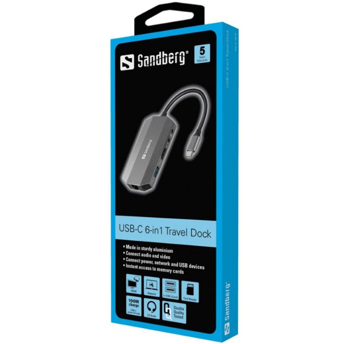 Sandberg USB-C 6in1 Travel Dock docking priklopna postaja Sandberg USB-C 6in1 Travel Dock docking priklopna postaja