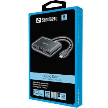 Sandberg USB-C Dock 2xHDMI+1xVGA+USB+PD docking priklopna postaja Sandberg USB-C Dock 2xHDMI+1xVGA+USB+PD docking priklopna postaja