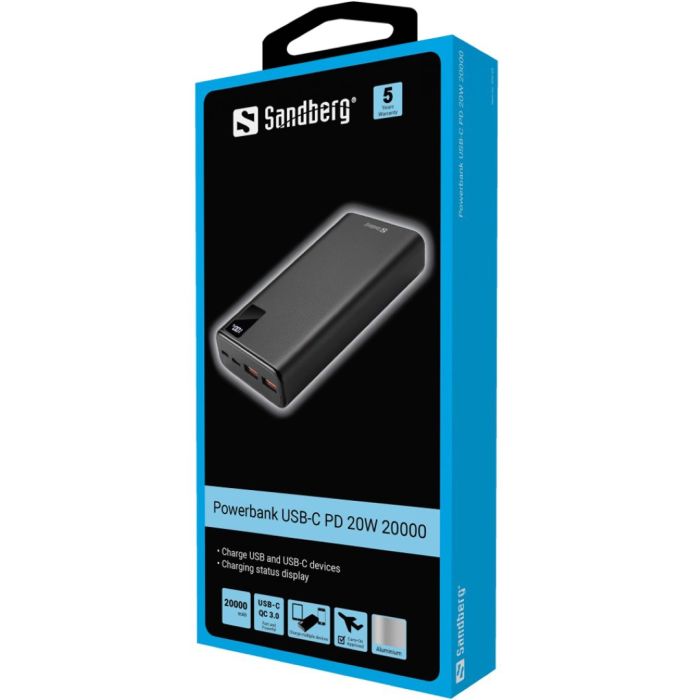 Sandberg Powerbank USB-C PD PowerDelivery 20W 20.000mAh prenosna baterija Sandberg Powerbank USB-C PD PowerDelivery 20W 20.000mAh prenosna baterija