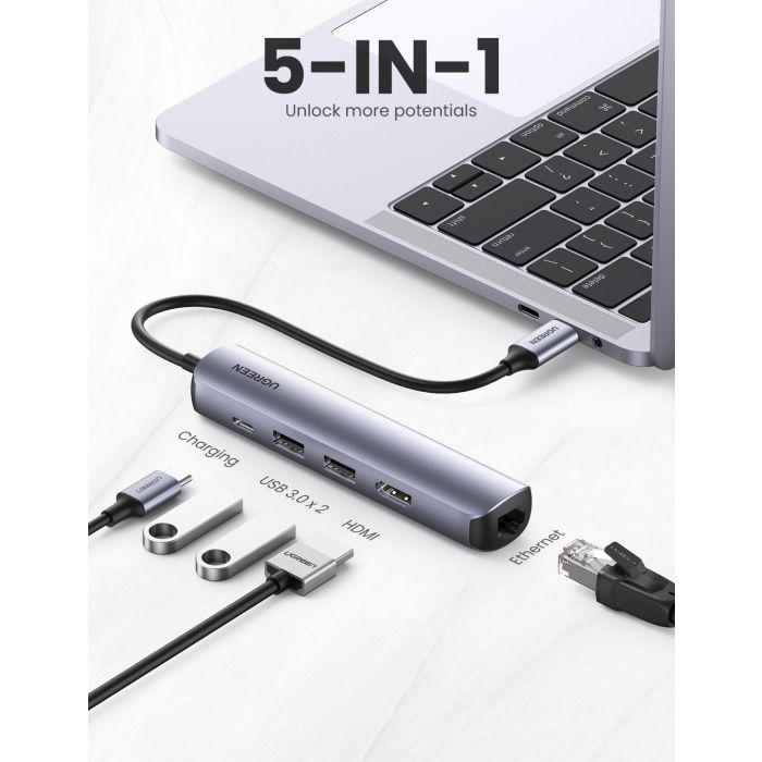 UGREEN 5v1 USB-C Hub, USB 3.0 A+HDMI+RJ45+PD - box UGREEN 5v1 USB-C Hub, USB 3.0 A+HDMI+RJ45+PD - box