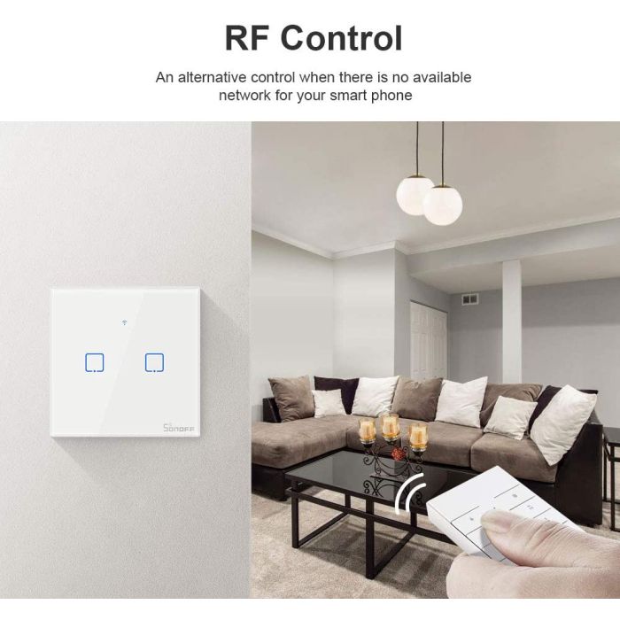 SONOFF pametno stensko stikalo Wi-Fi + RF433 dvojno T1EU2C-TX SONOFF pametno stensko stikalo Wi-Fi + RF433 dvojno T1EU2C-TX