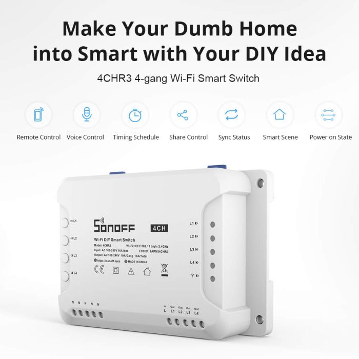 SONOFF pametno stikalo Wi-Fi stikalo 4-kanalni 4CHR3 SONOFF pametno stikalo Wi-Fi stikalo 4-kanalni 4CHR3