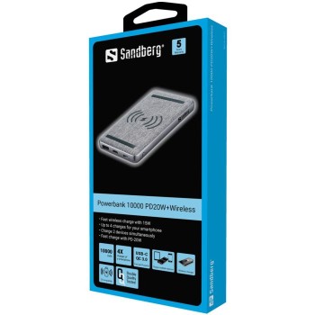 Sandberg Powerbank 10000 mAh PD 20W + QI Wireless prenosna baterija Sandberg Powerbank 10000 mAh PD 20W + QI Wireless prenosna baterija