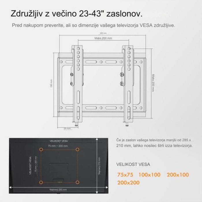 VonHaus 23-43 nagibni stenski nosilec do 35kg VonHaus 23-43 nagibni stenski nosilec do 35kg