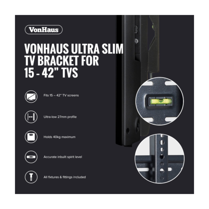 VonHaus 15-42 fiksen TV stenski nosilec do 40kg, Amazon best seller VonHaus 15-42 fiksen TV stenski nosilec do 40kg, Amazon best seller
