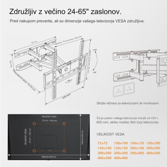 VonHaus 24-56 pregibni TV stenski nosilec do 45kg VonHaus 24-56 pregibni TV stenski nosilec do 45kg