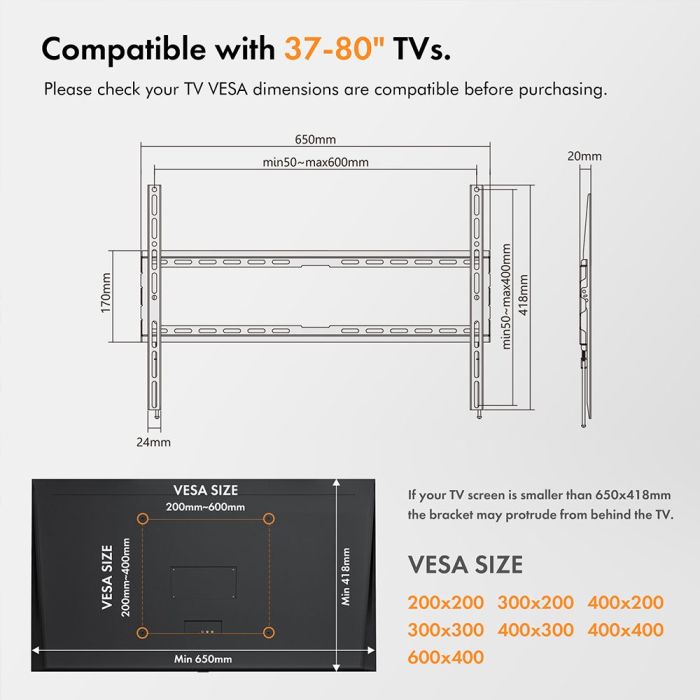 VonHaus 37-70 fiksen TV stenski nosilec do 35kg VonHaus 37-70 fiksen TV stenski nosilec do 35kg