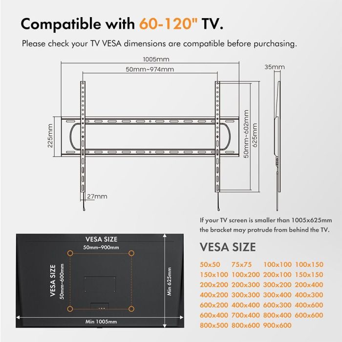 VonHaus 60-120 fiksen TV stenski nosilec do 120kg VonHaus 60-120 fiksen TV stenski nosilec do 120kg