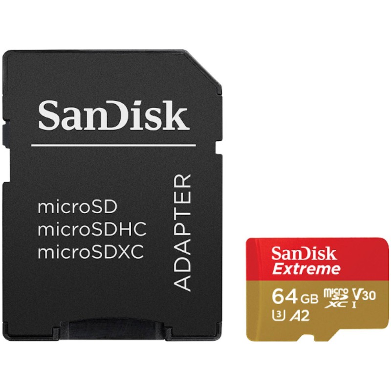 Spominska kartica SDXC-Micro 64GB Sandisk Etreme 160MB/s 60MB/s U3 V30 UHS-I (SDSQXA2-064G-GN6MA) +adapter
