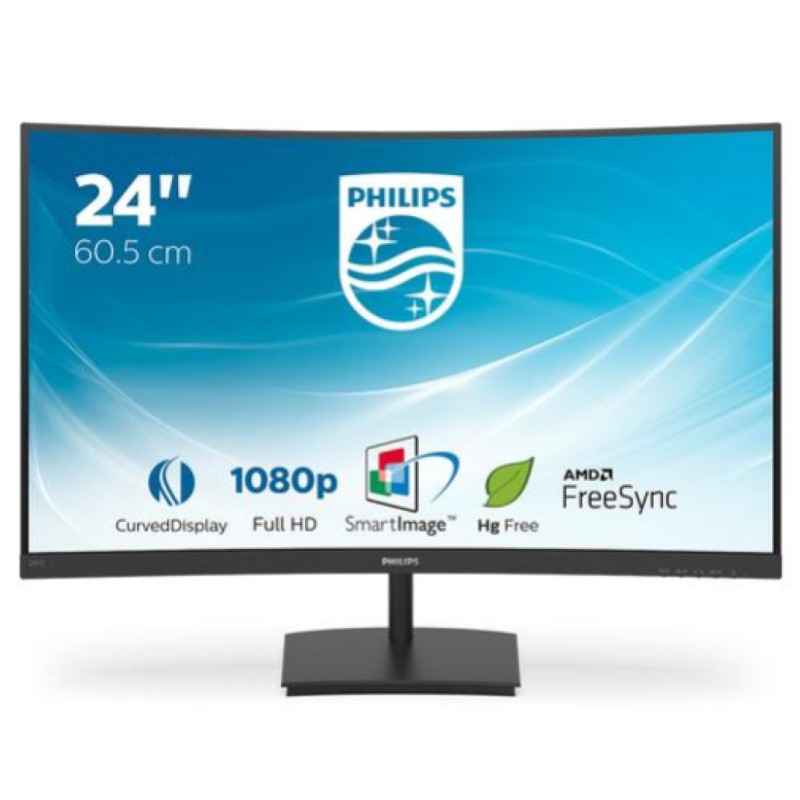Monitor Philips 60,5 cm (23,8) 241E1SC 1920x1080 Curved 75Hz VA 4ms VGA HDMI 3H sRGB103%FreeSync PHILIPS Monitor Philips 60,5 cm (23,8) 241E1SC 1920x1080 Curved 75Hz VA 4ms VGA HDMI 3H sRGB103%FreeSync