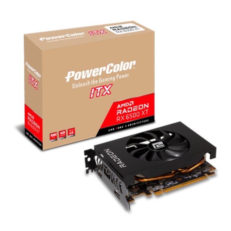 Grafična kartica AMD RX 6500XT PowerColor ITX - 4GB GDDR6 | 1xDisplayport 1.4a 1xHDMI 2.1a (AXRX 6500XT 4GBD6-DH) PowerColor Grafična kartica AMD RX 6500XT PowerColor ITX - 4GB GDDR6 | 1xDisplayport 1.4a 1xHDMI 2.1a (AXRX 6500XT 4GBD6-DH)