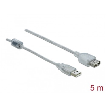 Kabel USB-A => USB-A 2.0 Podaljšek 5m Delock transparent dvojno oklopljen (83885)