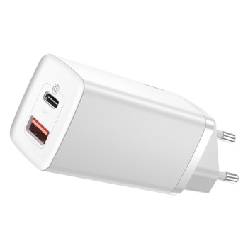 Hišni polnilec 100-240V => 1x USB-C in 1x USB-A 65W za mobilni telefon ali tablični računalnik Baseus GaN2 Lite PD3 + QC4 + SCP - bel (CCGAN2L-B02)
