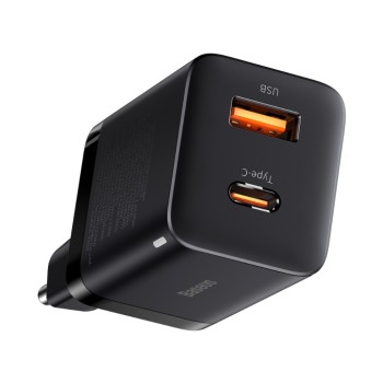 Hišni polnilec 100-240V => 1x USB-A (ž) 1x USB-C 30W za mobilni telefon ali tablični računalnik Baseus Super Si Pro PD3 + QC3 - črn (CCSUPP-E01)