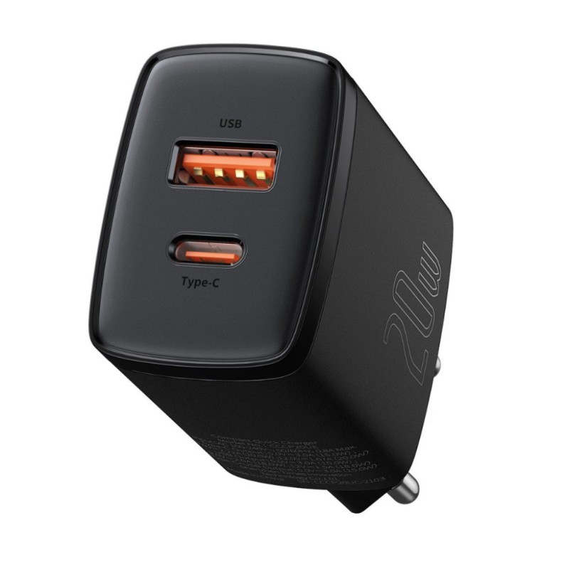 Hišni polnilec 100-240V => 1x USB-A (ž) 1x USB-C 20W za mobilni telefon ali tablični računalnik Baseus PD3 + QC3 - črn (CCXJ-B01) EOLS-P Baseus Hišni polnilec 100-240V => 1x USB-A (ž) 1x USB-C 20W za mobilni telefon ali tablični računalnik Baseus PD3 + QC3 - črn (CCXJ-B01) EOLS-P