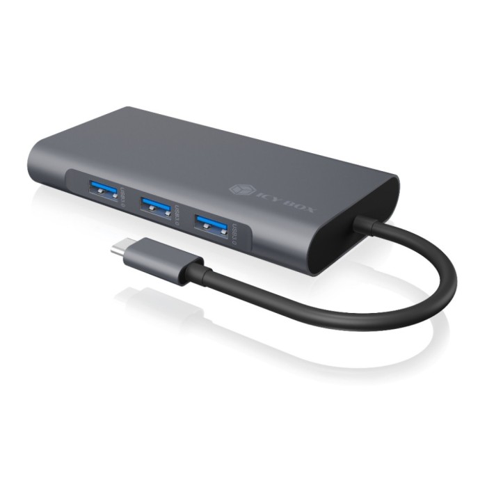 Priklopna postaja USB-C => 3x USB tip A 1xUSB-C PD 100W 1x HDMI 1x VGA 1x RJ45 1x 3,5mm avdio 1x čitalec kartic SD/microSD Icybox (IB-DK4040-CPD)