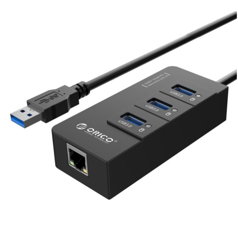HUB USB 3.0 3portni 1x RJ45 Orico (HR01-U3-V1-BK-BP) Orico HUB USB 3.0 3portni 1x RJ45 Orico (HR01-U3-V1-BK-BP)