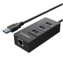 HUB USB 3.0 3portni 1x RJ45 Orico (HR01-U3-V1-BK-BP) HUB USB 3.0 3portni 1x RJ45 Orico (HR01-U3-V1-BK-BP)