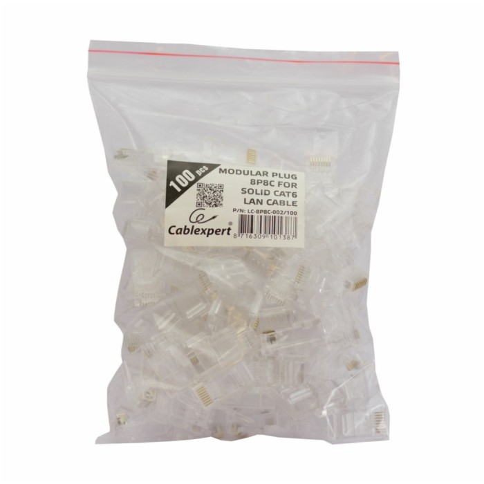 RJ45 konektor CAT6 za trdo žico (pak/100) Gembird