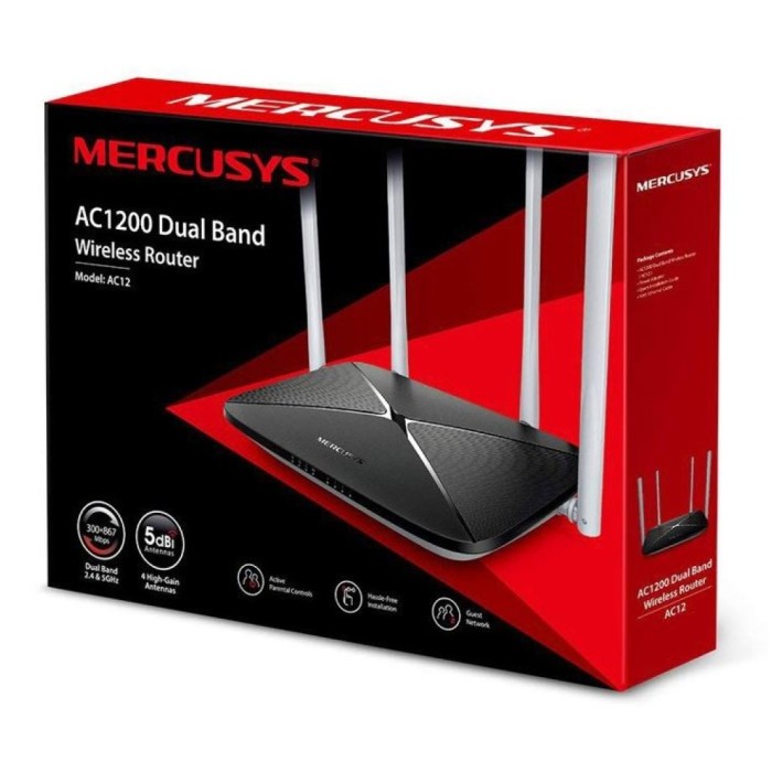 Usmerjevalnik brezžični MERCUSYS WiFi5 802.11ac AC1200 867Mbit/s Dualband 4xLAN 4x antena (AC12)