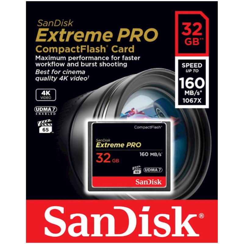 Spominska kartica Compact Flash 32GB Sandisk Extreme Pro 160MB/s/65MB/s (SDCFXPS-032G-X46) SANDISK Spominska kartica Compact Flash 32GB Sandisk Extreme Pro 160MB/s/65MB/s (SDCFXPS-032G-X46)
