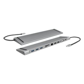 Priklopna postaja USB-C => 3x USB 3.0 tip A USB-C PD 100W 2x HDMI VGA RJ45 11 izhodov srebrn LogiLink (UA0373) Priklopna postaja USB-C => 3x USB 3.0 tip A USB-C PD 100W 2x HDMI VGA RJ45 11 izhodov srebrn LogiLink (UA0373)