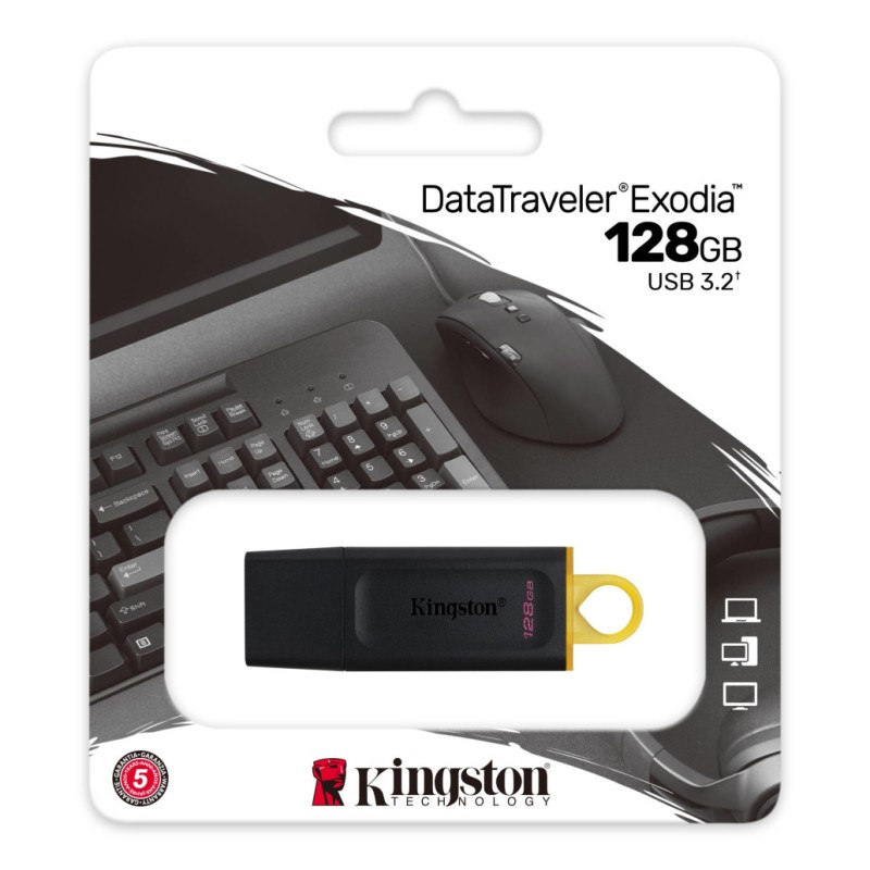 Spominski ključek 128GB USB 3.2 Kingston DataTraveler Exodia 200MB/s plastičen s pokrovčkom črno-rumen (DTX/128GB) KINGSTON Spominski ključek 128GB USB 3.2 Kingston DataTraveler Exodia 200MB/s plastičen s pokrovčkom črno-rumen (DTX/128GB)